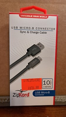 NEW ZipKord 10 FT USB A to Micro B USB Data Charger Cable Cord