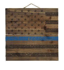 Weathered Thin Blue Line US Flag - Decorative WOOD Wall Art