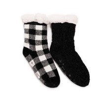 2-Pair MUK LUKS Women  s S/M Fuzzy Chenille Plush Lined Cabin Socks Non-Skid