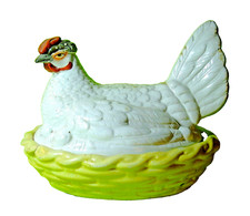 POULE 19° BOITE A OEUFS PORCELAINE PEINTE
