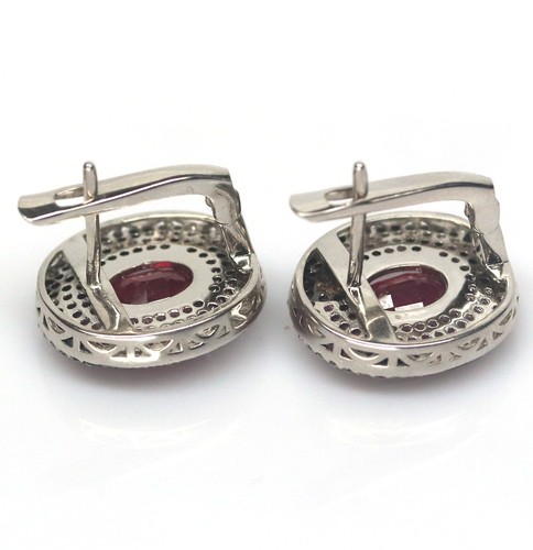 Heated 7 X 9 mm Red Ruby & Pink With White Sapphire Earrings Silver 925 Sterling - Picture 4 of 5