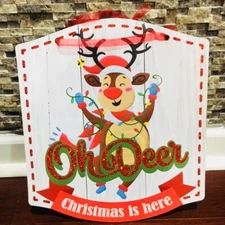 Deer Christmas Sign, Wreath Decor Party Holiday Decor Wood Sign Xmas Hang