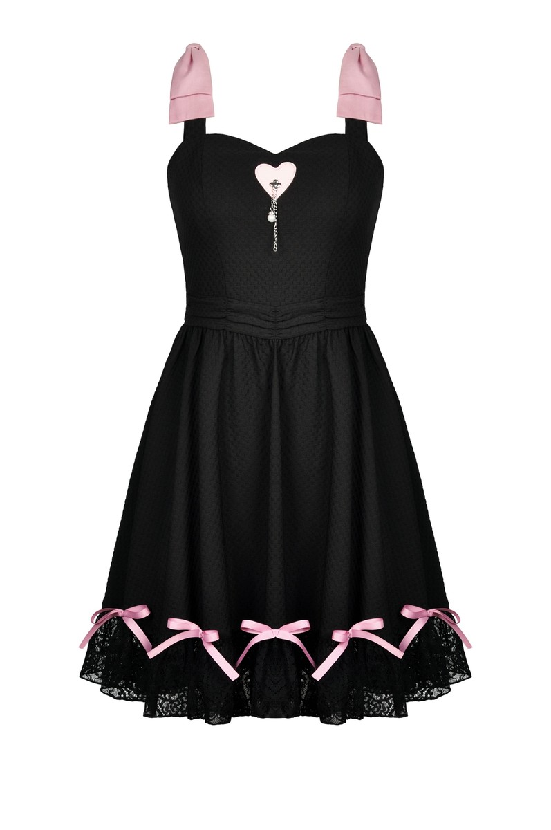 DARK IN LOVE Women Pink Bow Heart Gothic Lolita Sleeveless Black