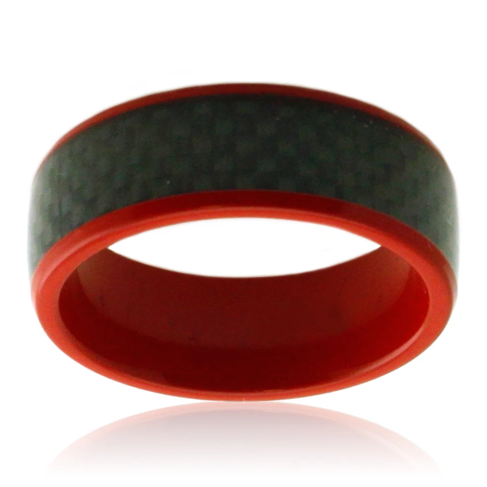 Esmalte vermelho titânio com anel de incrustação de fibra de carbono preto motociclista 8 mm - Imagem 2 de 4