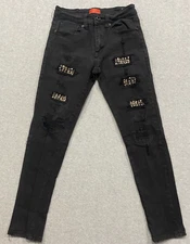 Bleecker & Mercer Jeans Mens 30x30 Distressed Black Denim Skinny Stretch w/Studs