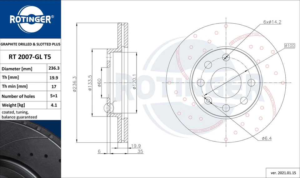 2 Rotinger Grafito Line Discos Freno Trasero Ø 236mm - Opel Ascona, Astra Nexia - Imagen 2 de 4