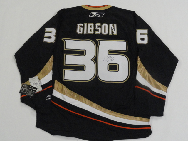 JOHN GIBSON SIGNED REEBOK PREMIER ANAHEIM DUCKS ROOKIE JERSEY PROOF JSA COA