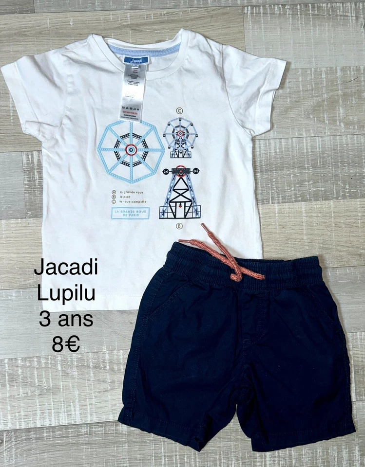JACADI LUPILU 3 Ans Garçon : SHORT bleu+ T Shirt marin TBE - Photo 1/1