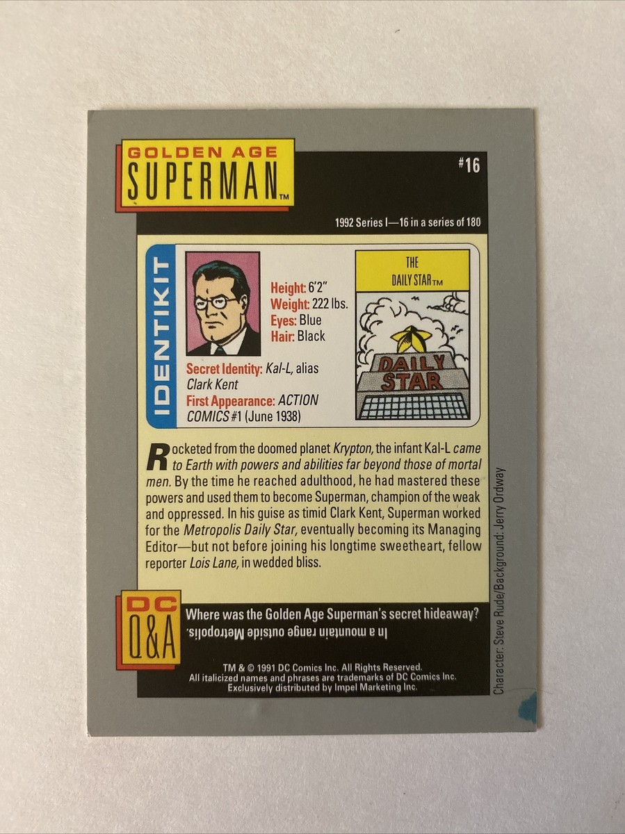 1991 DC Comics Hero Heritage Golden Age Superman Card #16 | eBay