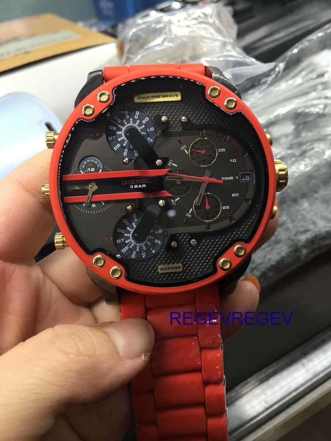 NEW DIESEL DZ7430 MR. BIG DADDY 2.0 RED STAINLESS STEEL CHRONOGRAPH MENS WATCH