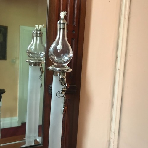 Oil Lamp Sterling Silver Amber mounted frosted glass tall Art Nouveau light old - Picture 15 of 23