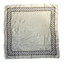 Vintage Anne Klein 100 Silk Scarf Ivory, Tan and Brown Checkered 26  x27  