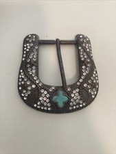 Dark Western Cowgirl Buckle Sparkling Pink Rhinestones Excellent Condition