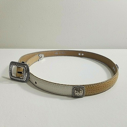 BRIGHTON Tri-Color Belt Wms Sz S 33" B2301 Wht/Grey/Camel Croc Silver Cabochons - Picture 4 of 10