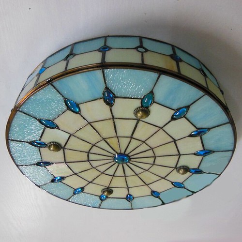 3-light Tiffany Style Flush Mount Ceiling Light Stained Glass Shade Ceiling Lamp - Picture 4 of 6