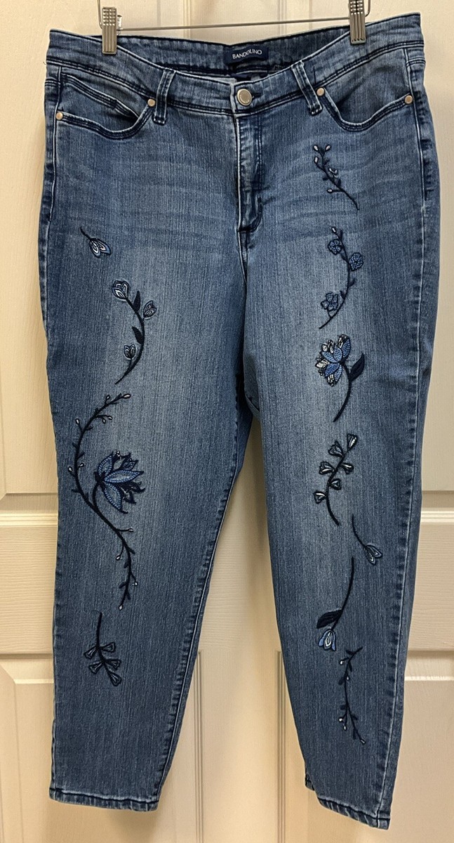Bandolino Embroidered Lisbeth Ankle Denim Pant Sz14 Waist 34
