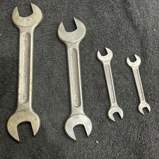 4 Vintage CONTROLLED STEEL DROP FORGED OPEN END DOUBLE WRENCHES USA