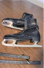Vintage Black Ice Figure Skates Men's Size 12 with Canada Sheffield Steel Blades