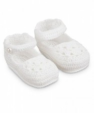 NWT Crocheted White Baby Mary Jane Booties Crib Shoes Girls Newborn Size 0-1