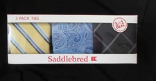 NEW Saddelbred 3 Pack Ties Neck Tie Set Striped, Print, Tartan Plaid - Belk