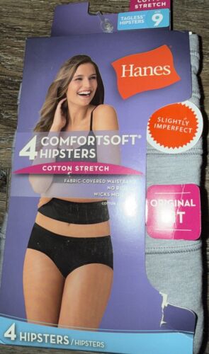 Hanes ~ 4-Pair Womens Hipster Gray Underwear Panties Cotton Blend Stretch ~ 9