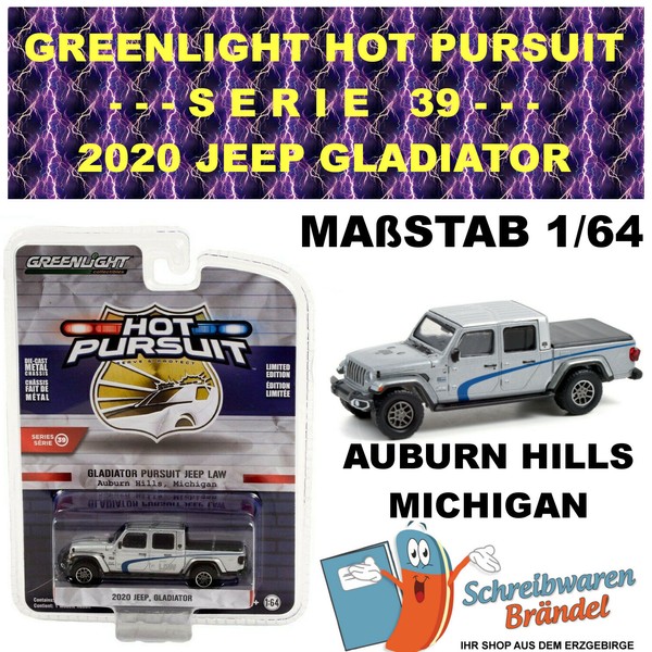 Greenlight 2020 Jeep Gladiator Law Auburn Hills Michigan Hot Pursuit 39 #42970-F-image