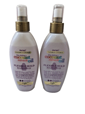 Lot 2 OGX Coconut Miracle Oil Flexible Hold Hairspray, 6 FL OZ, Missing Top