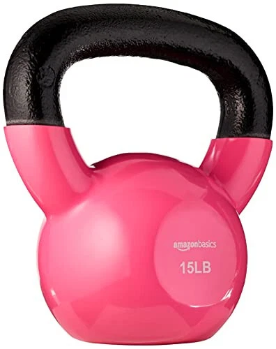 Kettlebell de vinilo Amazon Basics, 15 libras, rosa-