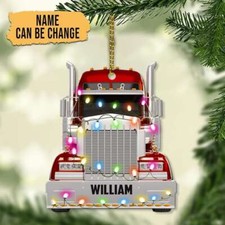 Personalized Trucker Truck Christmas Ornament, Personalized Truck Ornament