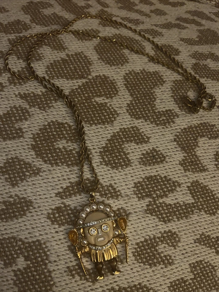 Vintage  KJL signed AZTEC  WARRIOR  WITH Kenneth Lane Gold 30” CHAIN - Image 2 of 4