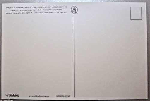 POST CARD HOLLAND AMERICA VEENDAM CRUISE SHIP MAIL POSTAL 2005 HAL 30702226 NM - Picture 2 of 2