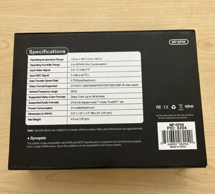 Monoprice 1X2 Mini HDMI Splitter MP-SP08 with 3D Video Support Brand New - Image 4 of 4