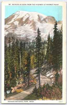 Vintage Mt. Rainier Postcard from Marmot Point Highway Scenic View