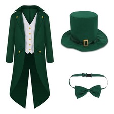 Victorian Men's Tailcoat Renaissance Coat Magician Green Jacket with Bowtie Hat