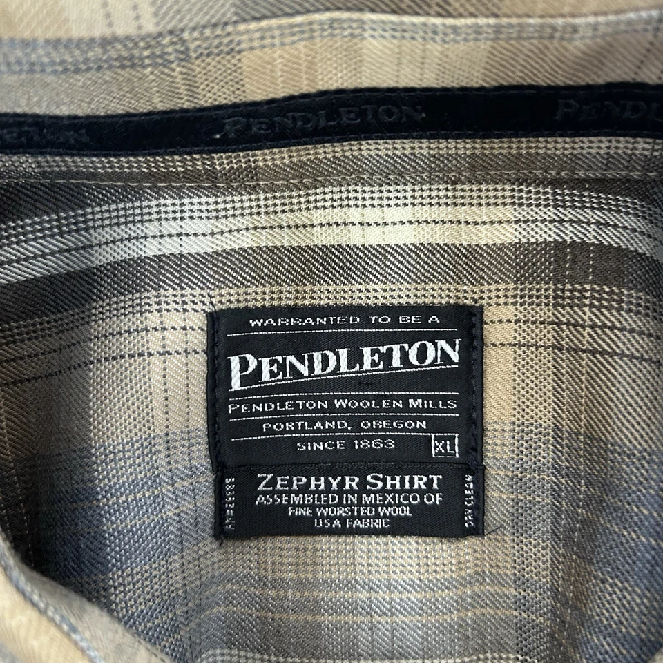 Camisa Pendleton Zephyr Para Hombres XL 100% Lana Peinada Bronceada A Cuadros Abotonada Foto 4 de 4