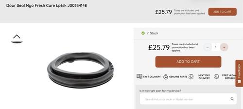 Hotpoint NSWA1043CW NSWA1044CW Waschmaschine Türdichtung ORIGINAL