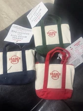 Trader Joe's Mini Micro Tote CANVAS  RED, BLUE, GREEN  2-in-1, Reusable Bag