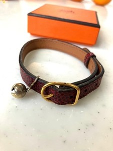HERMES Red Lizard Leather Cat Collar Bell 27cm Bracelet Use Preowned japan