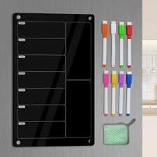 12x8 Magnetic Acrylic Weekly Meal Planner Fridge Dry Erase Board Black
