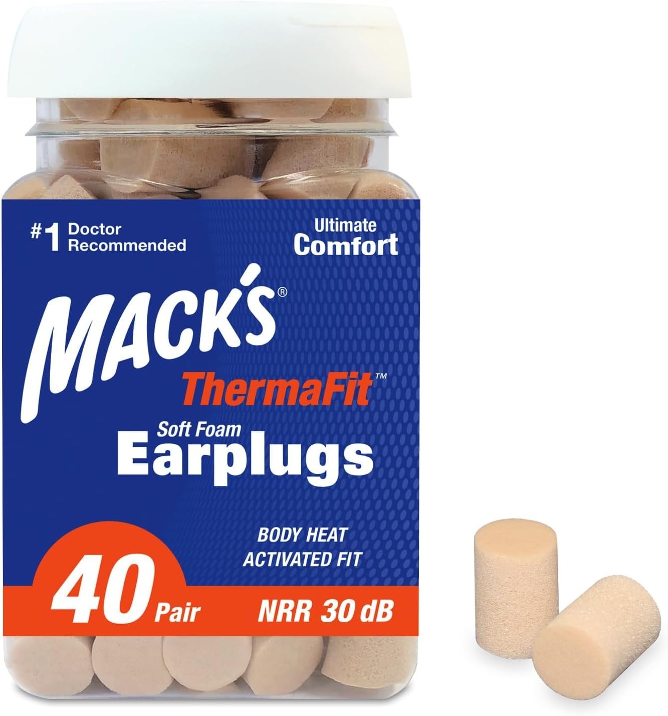 Mack’s ThermaFit Soft Foam Earplugs, 40 Pair - Comfortable Ear Plugs for Slee