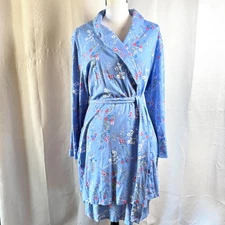 Charter Club Intimates Sz XL Blue Wildflower Cotton Robe & Nightgown Set EUC