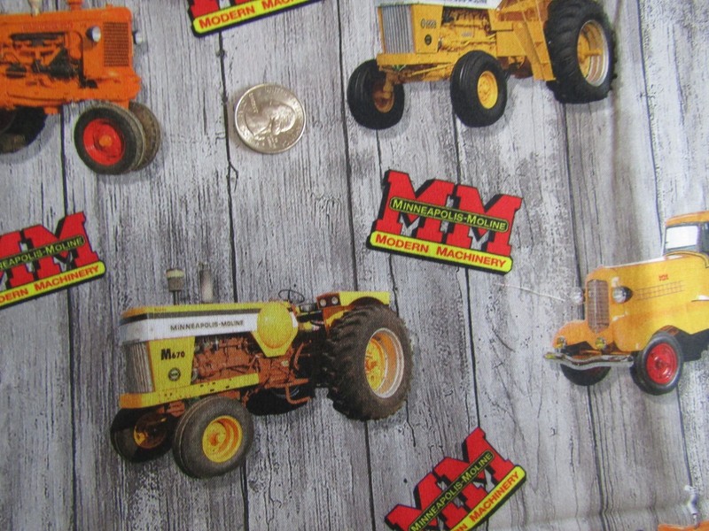MINNEAPOLIS-MOLINE ORANGE YELLOW TRACTORS On GRAY 2020 COTTON Fabric - 1 yd