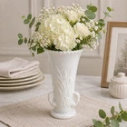 Vintage White Milk Glass Triple Swan Scalloped Edge Tall Vase
