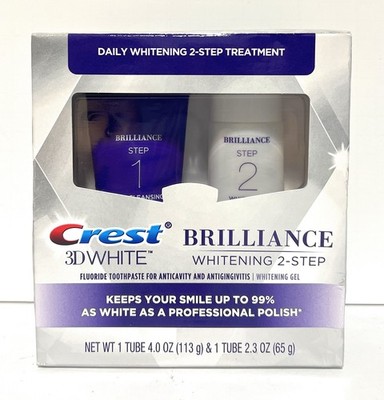 LOT (1) CREST 3D WHITE BRILLIANCE WHITENING 2-STEP GEL TOOTHPASTE, EXP 01/2027