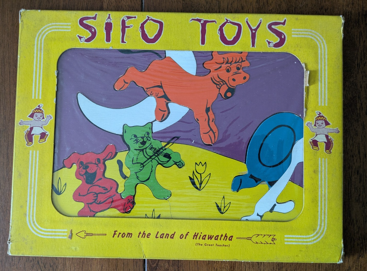 Vintage Sifo Toys Puzzle Box Cat Fiddle Cow Moon Dog 1950s Land of