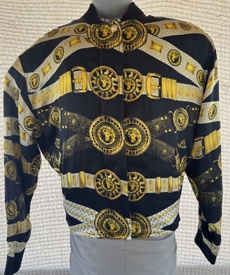 Versus Versace Black Gold Baroque Lion Head Bomber Jacket Women 42 BD50072