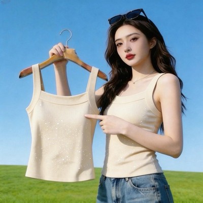 Ladies' summer sleeveless suspender, ice silk thread sequin suspender vest