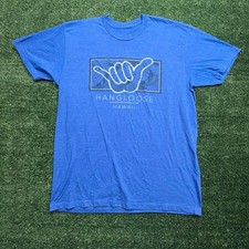 VTG SURF Hang Loose Hawaii Mens Graphic T-Shirt Blue Shaka Sign Short Sleeve L