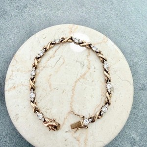 Authentic Vintage CZ Gold Plated 925 XO Tennis Stacking Bracelet Y2k
