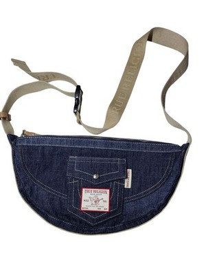 True Religion Half-Moon Denim Crossbody Hobo Bag Purse Dark Wash NWOT